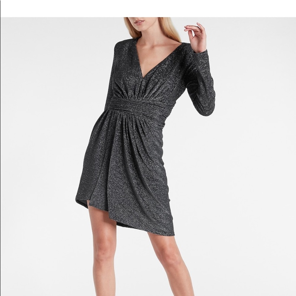 Metallic Draped V-neck Mini Dress